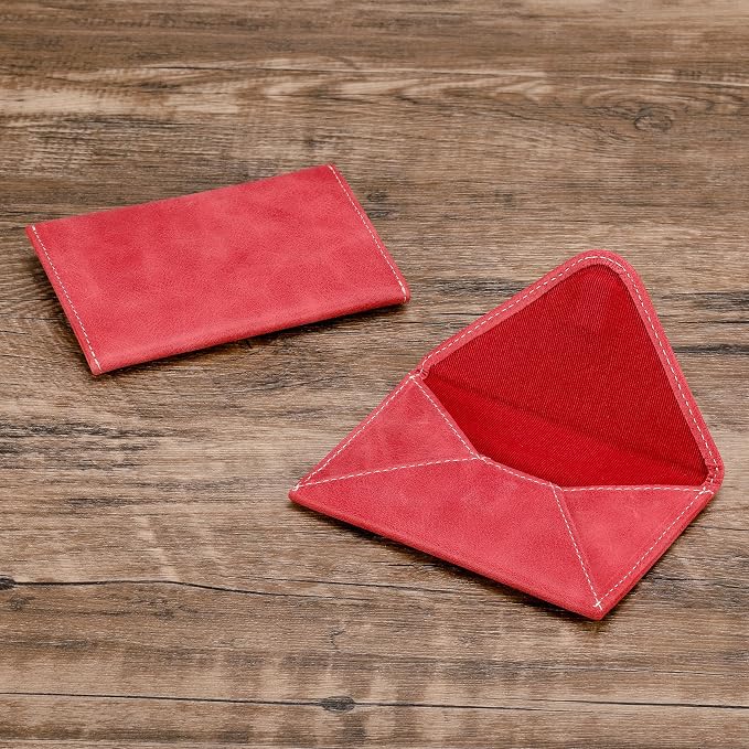 HISCOW Envelope Business Card Case with Magnet Closure - Italian Calfskin (Vintage Red)