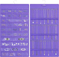 Hanging Jewelry Organizer, Double-Sided Necklaces Holder, Purple | 42 clear pockets organize rings & earrings; 36 wire necklace hooks reduce tangles; top hook hangs in closets, walls or doors.