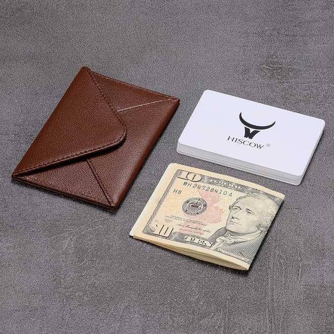 HISCOW Envelope Business Card Case with Magnet Closure - Italian Calfskin, Coffee