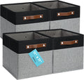 OrganiHaus 11x11 Cube Storage Bins, Set of 4 - Fabric Storage Cubes | Sturdy, holds its shape; odor-free; fits ClosetMaid 11-inch shelves; vegan leather handles