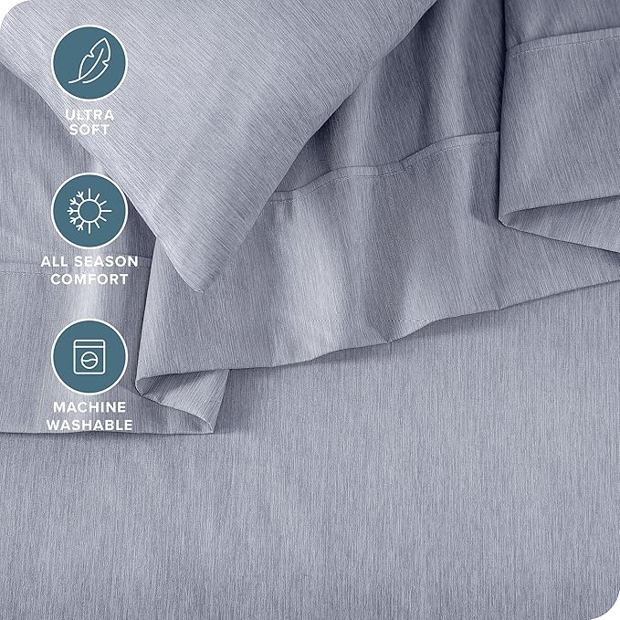 Bare Home Full Sheet Set - Luxury 1800 Ultra-Soft Microfiber Double Brushed - Deep Pockets - Easy Fit - 4 Piece Set - Bedding Sheets & Pillowcases (Full, Heathered Blueberry)