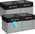 OrganiHaus 12x12 Cube Storage Bins, Set of 4 - Fabric Storage Cubes | Sturdy, holds its shape; odor-free; fits 12-inch cube shelves; vegan leather handles
