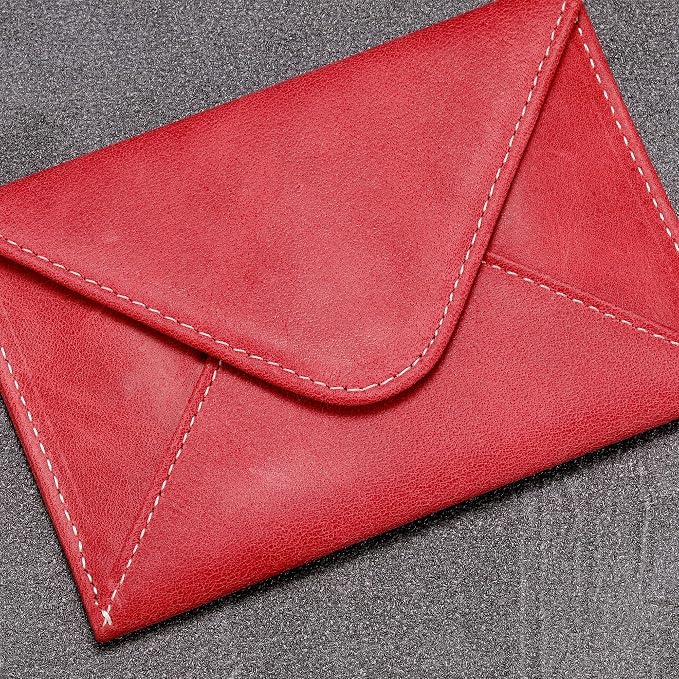 HISCOW Envelope Business Card Case with Magnet Closure - Italian Calfskin (Vintage Red)