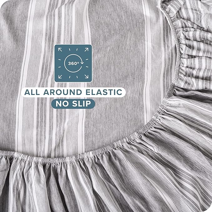 Bare Home Full XL Sheet Set - Luxury 1800 Ultra-Soft Microfiber Full Extra Long Sheets - Double Brushed - Deep Pockets - Easy Fit - 4 Piece Set (Full XL, Heathered Charcoal - Stripe)