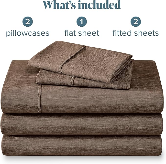 Bare Home Split King Sheet Set - 1800 Ultra-Soft Microfiber Double Brushed - Deep Pockets - Easy Fit - 5 Piece Set - Bed Sheets (Split King, Heathered Taupe)
