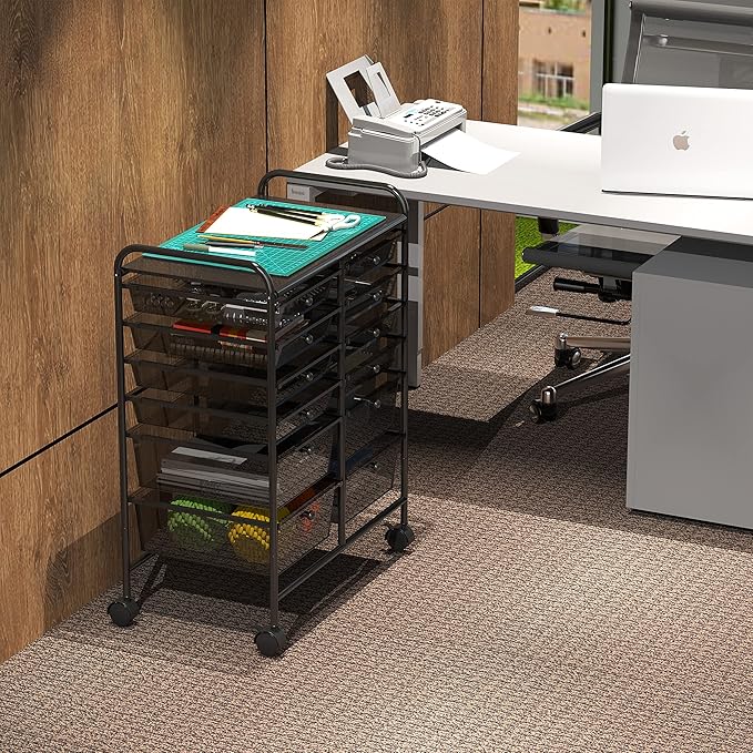 Simple Houseware 12 Drawers Rolling Utility Cart Organizer, Black | 2-Column, 32" Height, Lockable Wheels, for School, Office, Art Craft, and Paper Storage