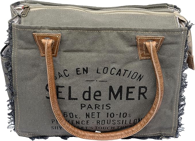 Shy Shy Bags Sel De Mer Canvas & Cowhide Tote Bag - Upcycled Radiant Leather Hand Bag