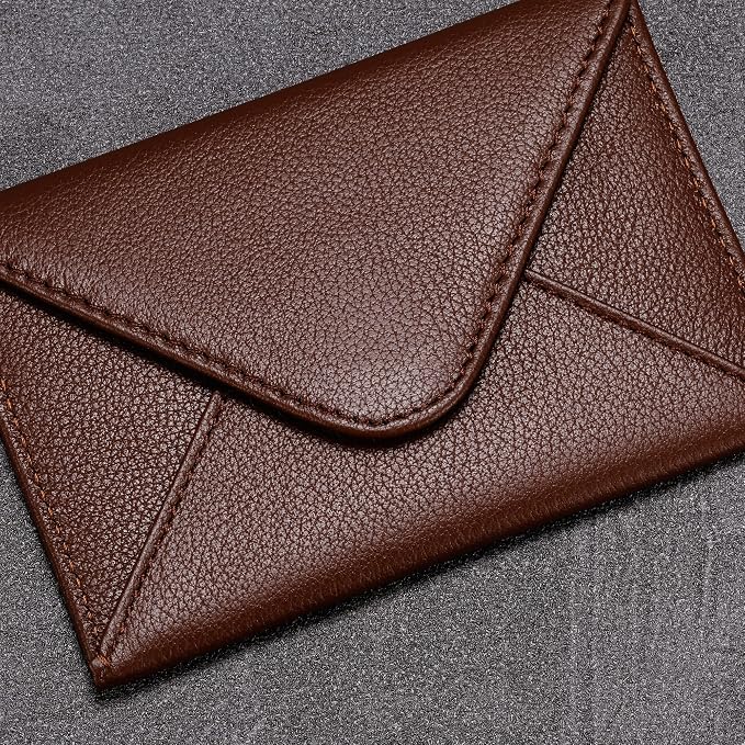 HISCOW Envelope Business Card Case with Magnet Closure - Italian Calfskin, Coffee