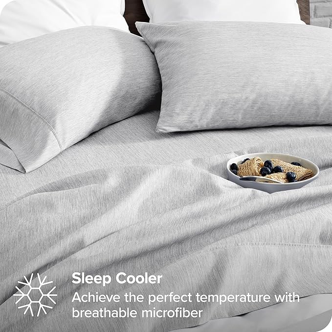 Bare Home Twin XL Sheet Set - College Dorm Size - 1800 Ultra-Soft Microfiber Bed Sheets - Deep Pockets - Easy Fit - Extra Soft - 3 Piece Set (Twin XL, Heathered Pewter)