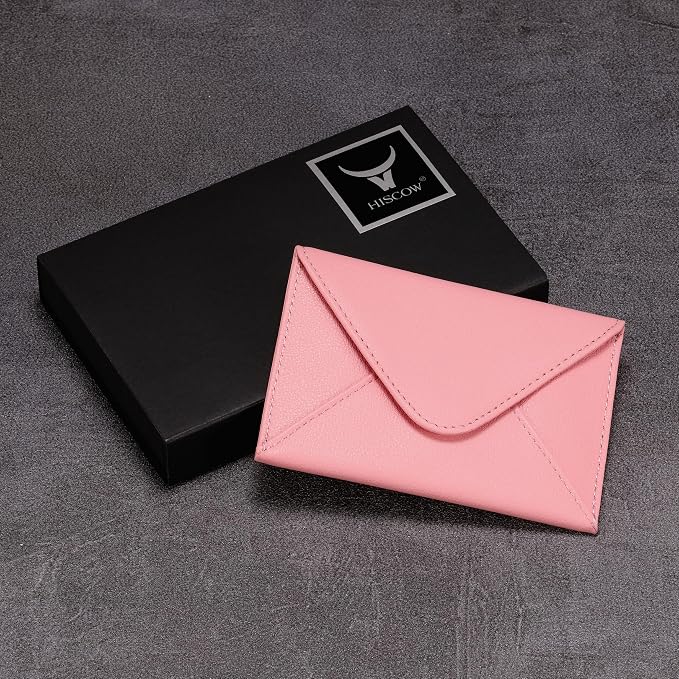 HISCOW Envelope Business Card Case with Magnet Closure - Italian Calfskin (Pink)