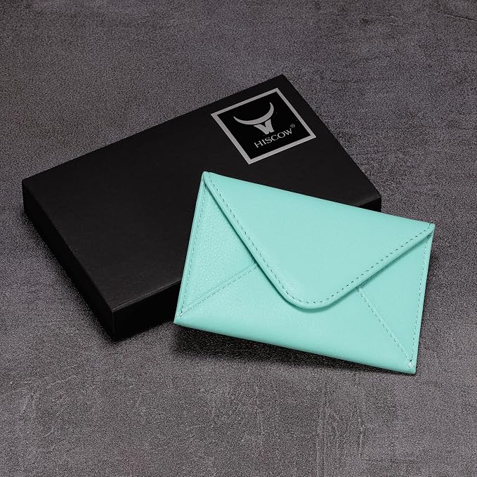 HISCOW Envelope Business Card Case with Magnet Closure - Italian Calfskin (Teal)