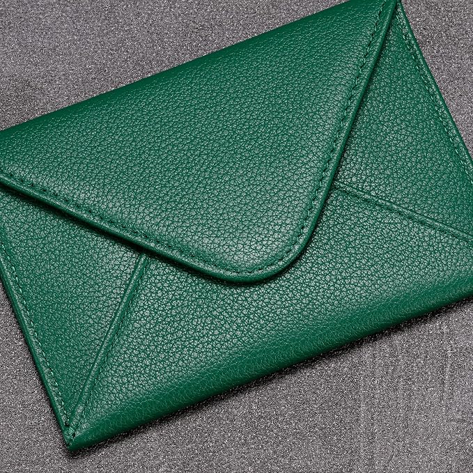 HISCOW Envelope Business Card Case with Magnet Closure - Italian Calfskin (Green)
