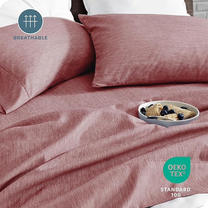 Bare Home King Sheet Set - Luxury 1800 Ultra-Soft Microfiber Double Brushed - Deep Pockets - Easy Fit - 4 Piece Set - Bedding Sheets & Pillowcases (King, Heathered Rosewood)