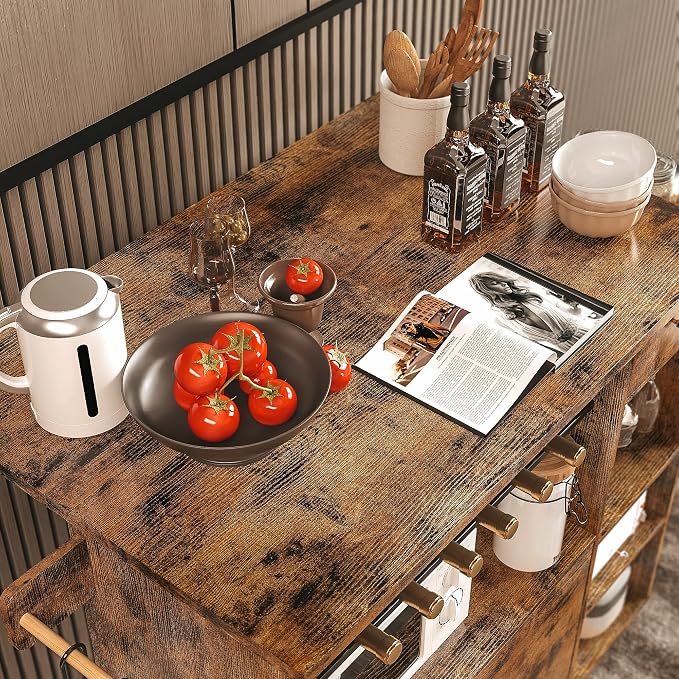 IRONCK Kitchen Island Cart with Wheels for Kitchen and Dining Room | Wine Rack, Drawers, Open Shelves, Storage, Drawer space
