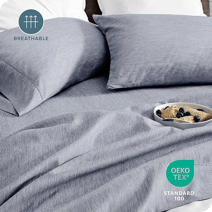 Bare Home King Sheet Set - Luxury 1800 Ultra-Soft Microfiber Double Brushed - Deep Pockets - Easy Fit - 4 Piece Set - Bedding Sheets & Pillowcases (King, Heathered Blueberry)