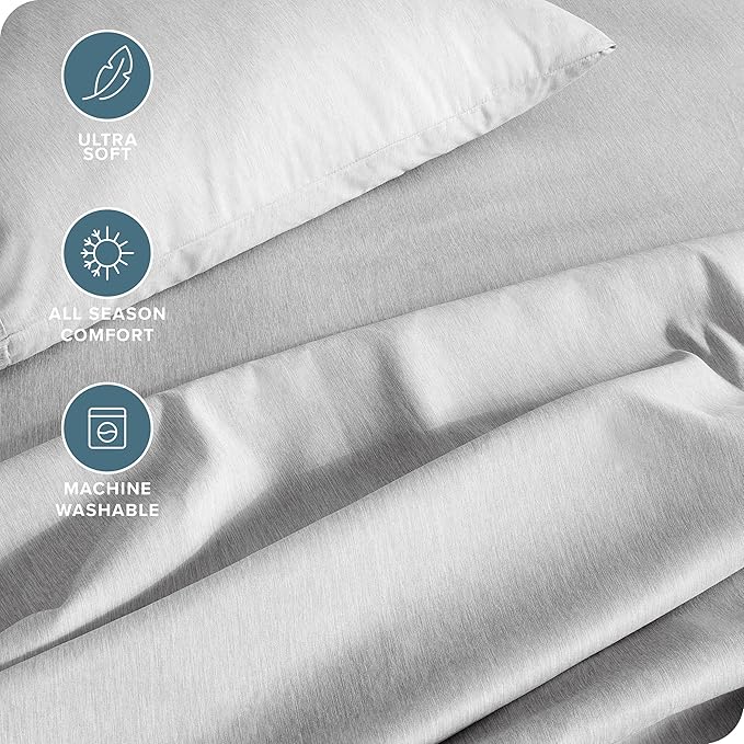 Bare Home Twin Sheet Set - 1800 Ultra-Soft Microfiber Double Brushed - Deep Pockets - Easy Fit - Extra Soft - 3 Piece Set - Bedding Sheets & Pillowcases (Twin, Heathered Pewter)