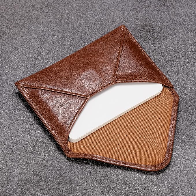 HISCOW Envelope Business Card Case with Magnet Closure - Italian Calfskin (Coffee Vegetable-Tanned Leather)