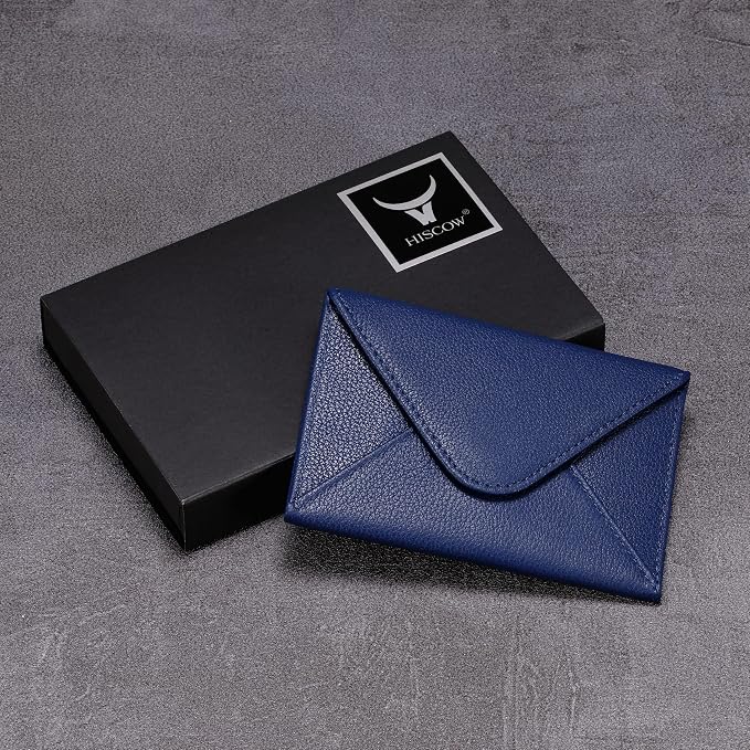 HISCOW Envelope Business Card Case with Magnet Closure - Italian Calfskin (Blue)