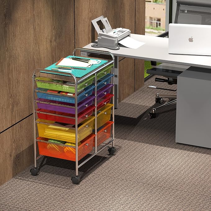 Simple Houseware 12 Drawers Rolling Utility Cart Organizer, Multicolor | 2-Column, 32" Height, Lockable Wheels, for School, Office, Art Craft, and Paper Storage