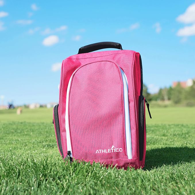 Athletico Golf Shoe Bag - Zippered Shoe Carrier Bags With Ventilation & Outside Pocket for Socks, Tees, etc. (Pink)