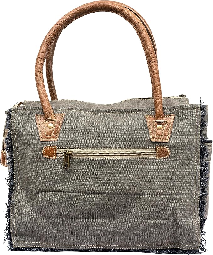 Shy Shy Bags Sel De Mer Canvas & Cowhide Tote Bag - Upcycled Radiant Leather Hand Bag