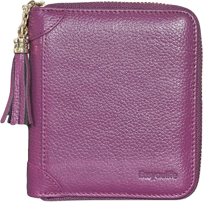 Easyoulife Womens Credit Card Holder Wallet Zip Leather Card Case RFID Blocking (Purple)