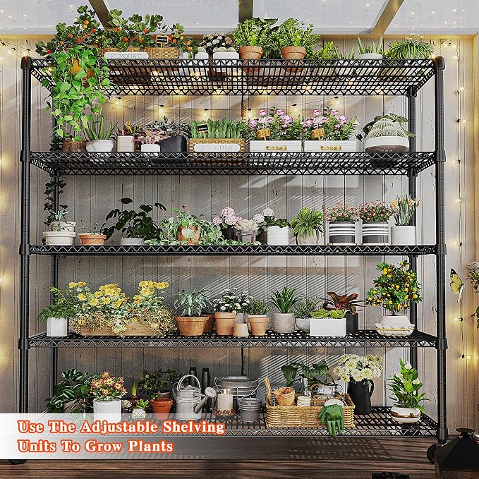 REIBII Storage Shelves 3200 LBS Capacity Wire Shelving with Wheels Heavy Duty Metal Shelf for Warehouses, Garage,Kitchens, School,Commercial Shelf, 73" H X 60" W X 18" D, 2 Pack