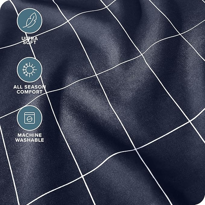 Bare Home Twin XL Sheet Set - College Dorm Size - Luxury 1800 Ultra- Soft Double Brushed Microfiber - Deep Pockets - Easy Fit - 3 Piece Bedding Sheet Set (Twin XL, Grid - Midnight/White)