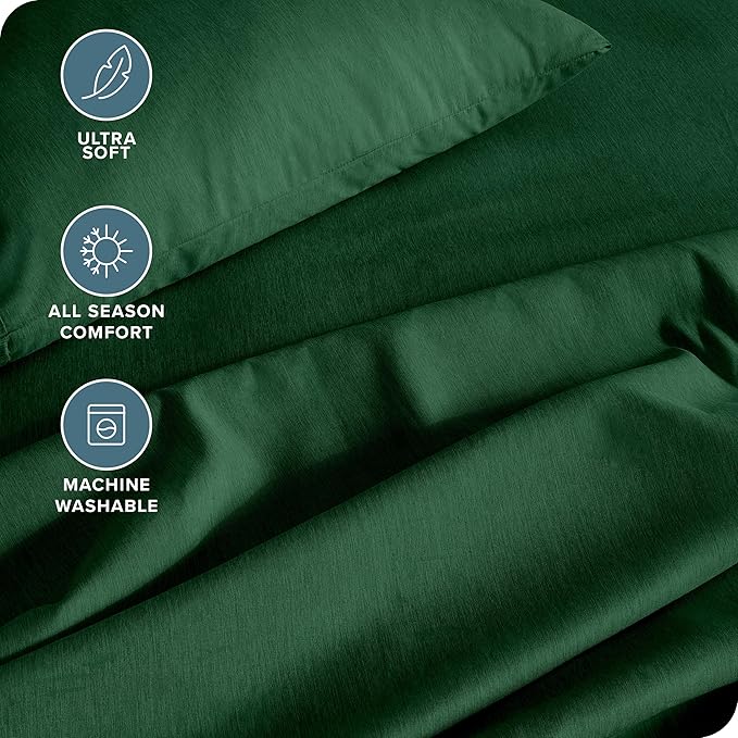 Bare Home Split Head Flex King Sheet Set - 1800 Ultra-Soft Microfiber Sheets - Double Brushed - Deep Pockets - Easy Fit - 4 Piece Set - FlexTop (Split Head Flex King, Heathered Forest Green)