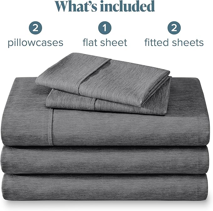 Bare Home Split California King Sheet Set - 1800 Ultra-Soft Microfiber Double Brushed - Deep Pockets - Easy Fit - 5 Piece Set - Bed Sheets (Split Cal King, Heathered Grey)