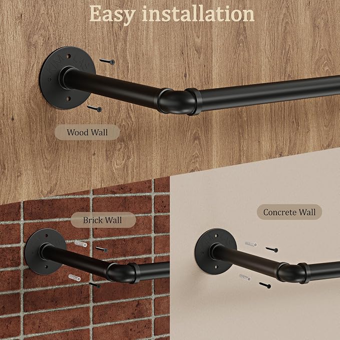 Wall Mounted Clothes Rack, Industrial Pipe Clothing Rack 40 Inch Black, Wall Clothes Hanger for Bedroom, Cloakroom, Closet, Hallway, Boutique Display, Drying Racks Wall-Mount for Laundry