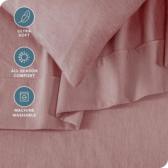 Bare Home King Sheet Set - Luxury 1800 Ultra-Soft Microfiber Double Brushed - Deep Pockets - Easy Fit - 4 Piece Set - Bedding Sheets & Pillowcases (King, Heathered Rosewood)